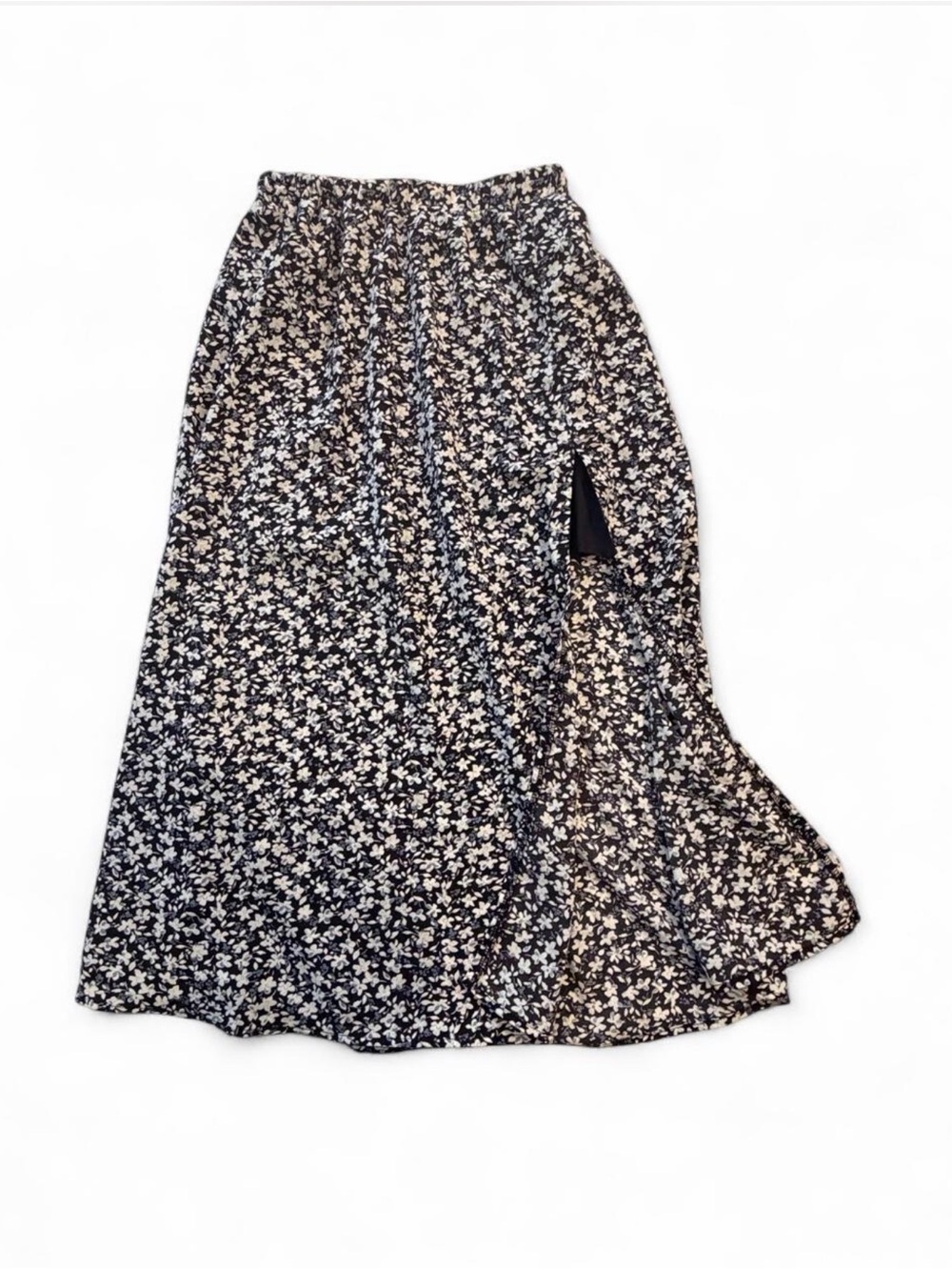 Black Floral A-Line Midi Skirt - Unbranded